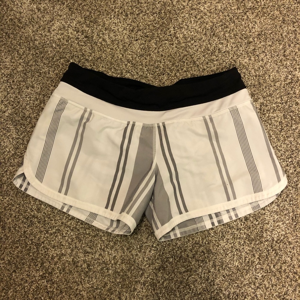 Lululemon gray and white striped shorts